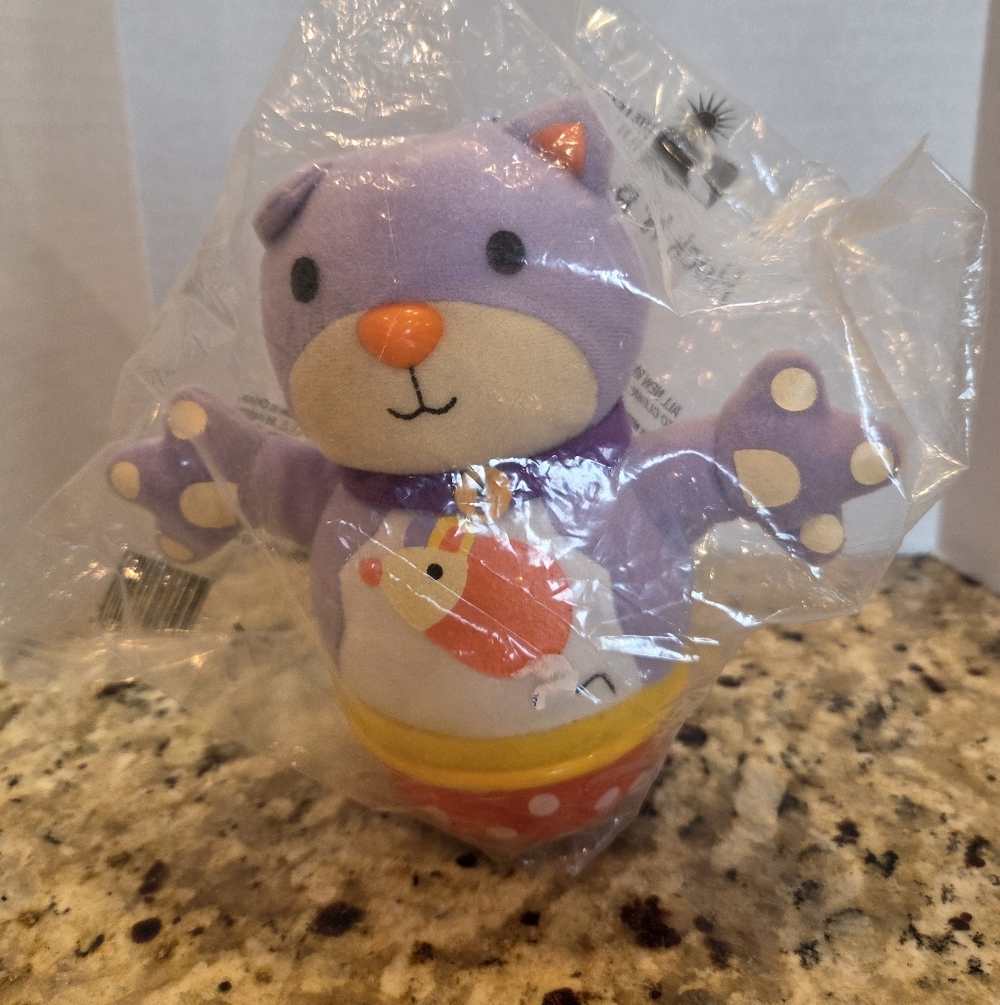 Vintage Avon Learning Journey Rock N Rattle Kitty Plush Cat Baby Wobble Toy NEW